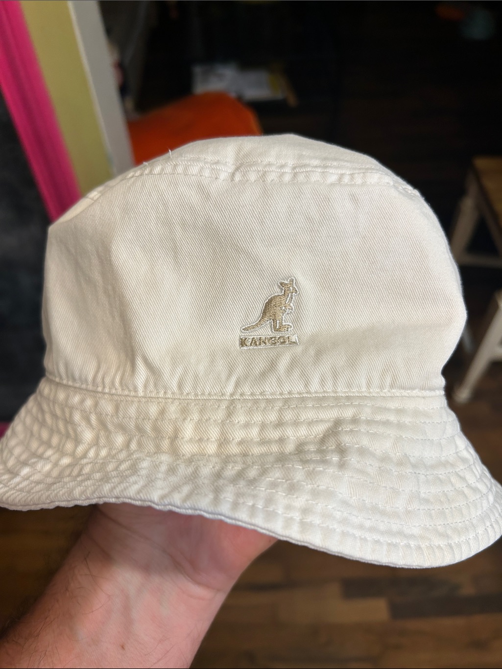 Kangol Off-White Bucket Hat With Embroidered Kangaroo